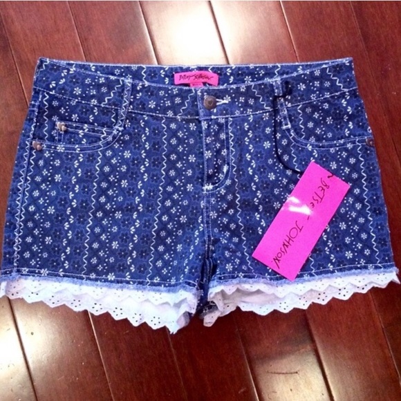 Betsey Johnson Pants - Betsey Johnson Floral Denim Eyelet Trim Shorts